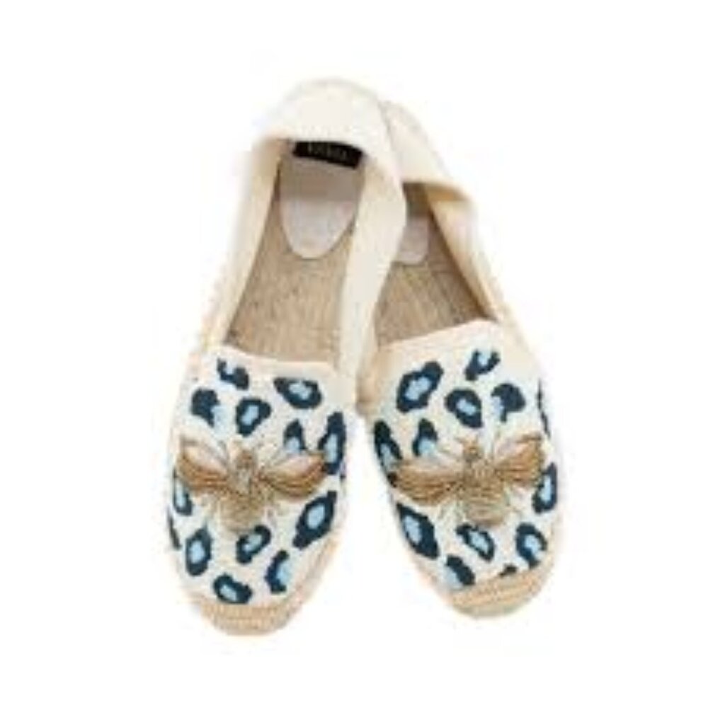 ESL189 Heavily Beaded Blue Leopard Print BEE Espadrilles by TIANA DESIGNS
